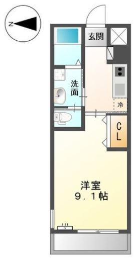 エスポワールII(1K/1階)の間取り写真