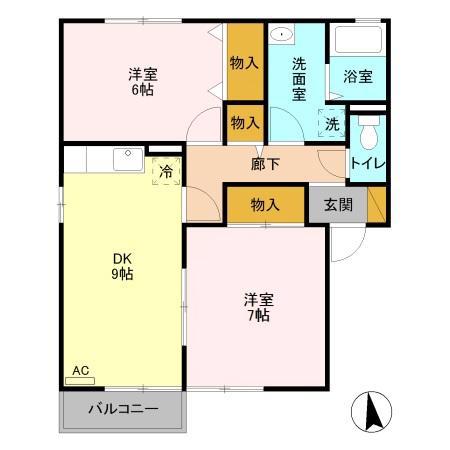 ジュネス結城 A(2DK/1階)の間取り写真