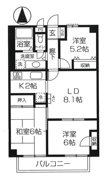 ヴェラハイツ城北(3LDK/1階)の間取り写真