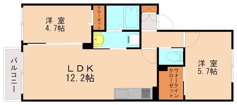 ラフィーネメゾン上久原B(2LDK/1階)の間取り写真