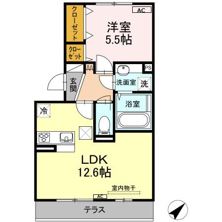 アヴェニール ブリアン イリチ(1LDK/1階)の間取り写真