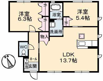 ウィンドハウスA棟(2LDK/1階)の間取り写真