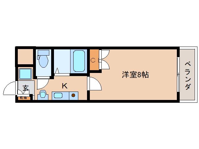 万葉ハイツIII(1K/2階)の間取り写真