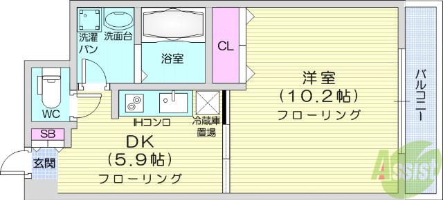 ウエストパーク支倉(1DK/10階)の間取り写真