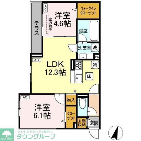 ASSET-COURT八坂(2LDK/1階)の間取り写真