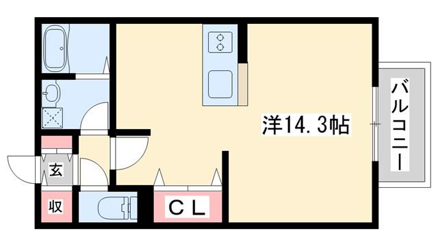 サニーハイツミキ A棟(ワンルーム/2階)の間取り写真