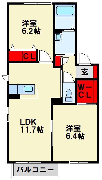 パークサイトIV(2LDK/1階)の間取り写真