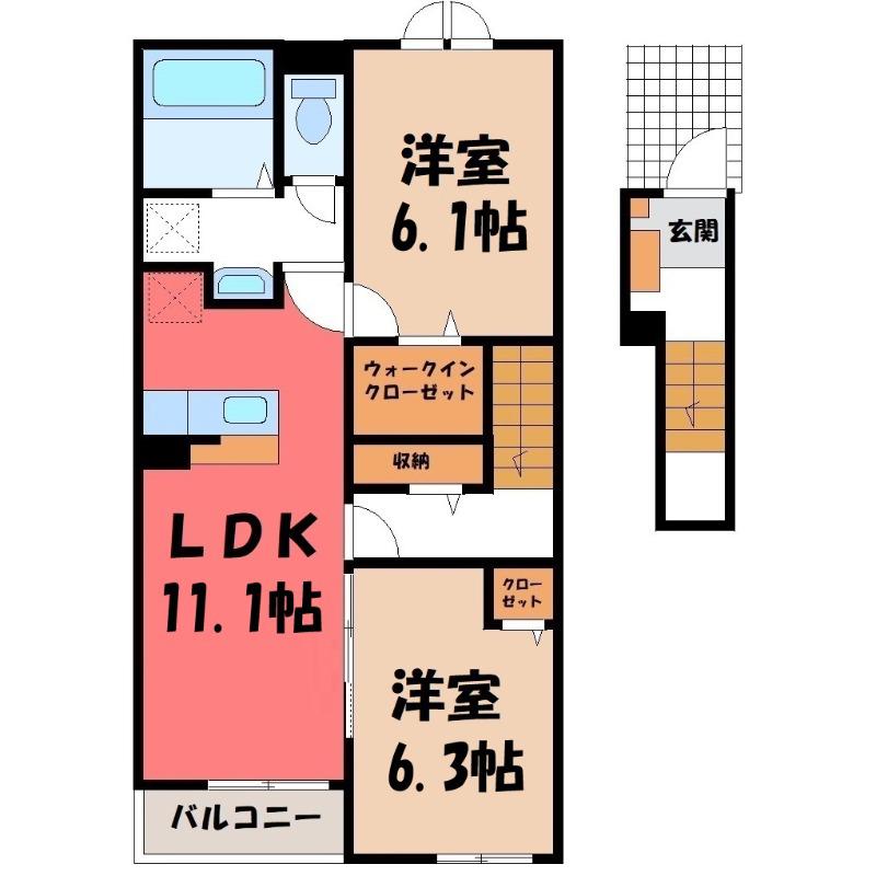 カファーラ・N(2LDK/2階)の間取り写真