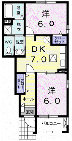 ダンデライオンC(2DK/1階)の間取り写真