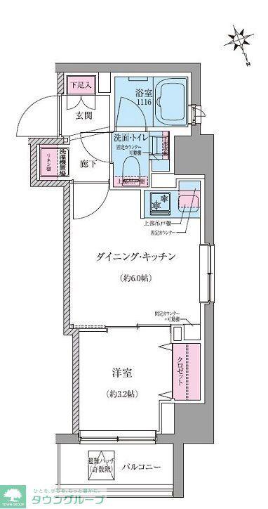 クレヴィアリグゼ世田谷松陰神社前(1DK/2階)の間取り写真