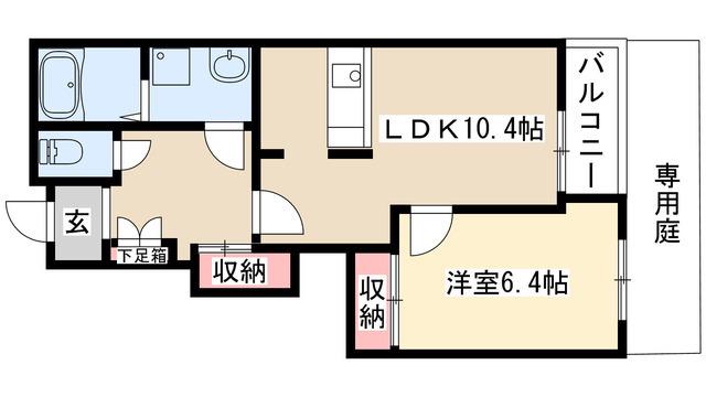 パークヒルズ城土(1LDK/1階)の間取り写真