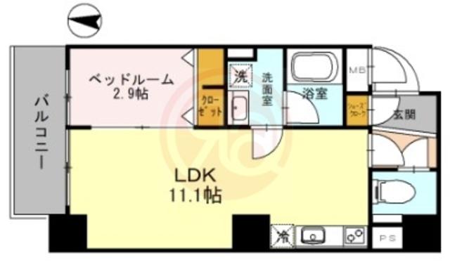 MCOURT新町(1LDK/13階)の間取り写真