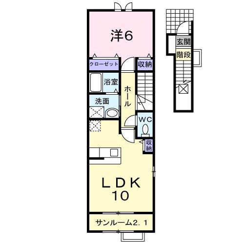 シエル・ブルーB(1LDK/2階)の間取り写真