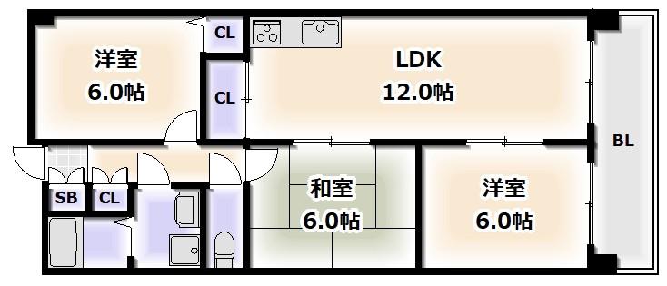 エスポワール参番館(3LDK/6階)の間取り写真