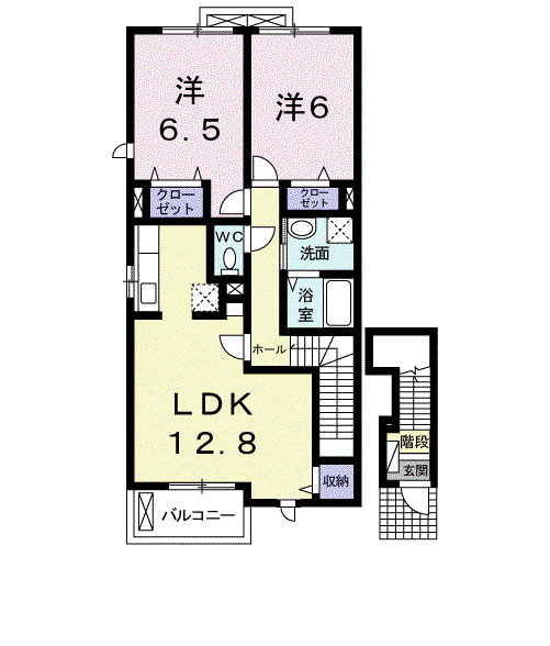 ミニョン カナージュ I(2LDK/2階)の間取り写真