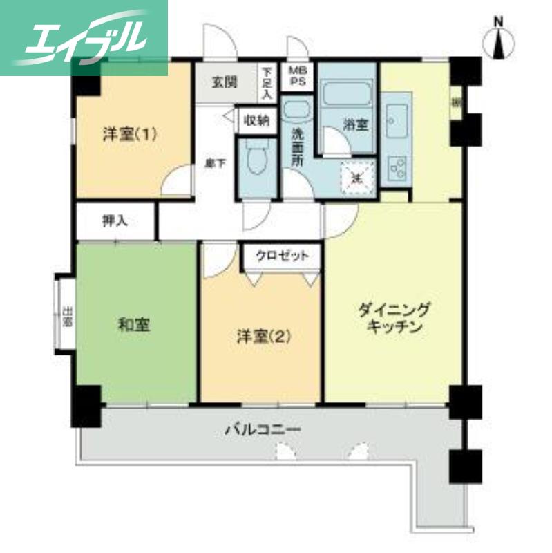 ライオンズマンション岡山医大東第2(3DK/9階)の間取り写真