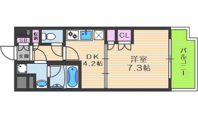 ポートヴィラ靭公園(1DK/6階)の間取り写真