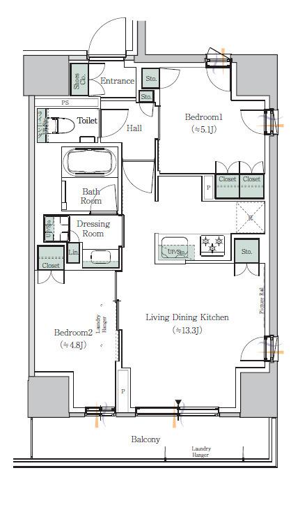 ONE ROOF RESIDENCE NISHI NIPPORI(2LDK/12階)の間取り写真