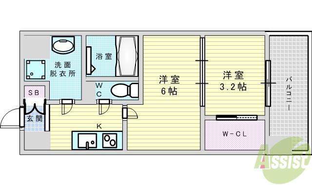 セレニテ江坂ルフレ(2K/3階)の間取り写真