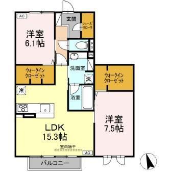 グランディール(2LDK/2階)の間取り写真