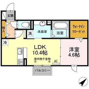 アスター若宮 B(1LDK/2階)の間取り写真