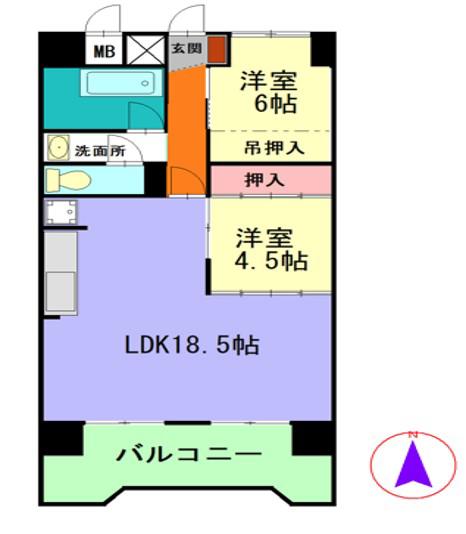 オーロラビル(2LDK/12階)の間取り写真