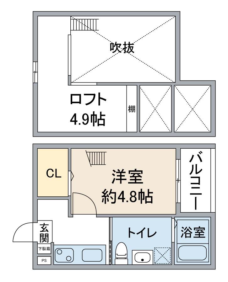 LA TERRE庄内通(1K/1階)の間取り写真