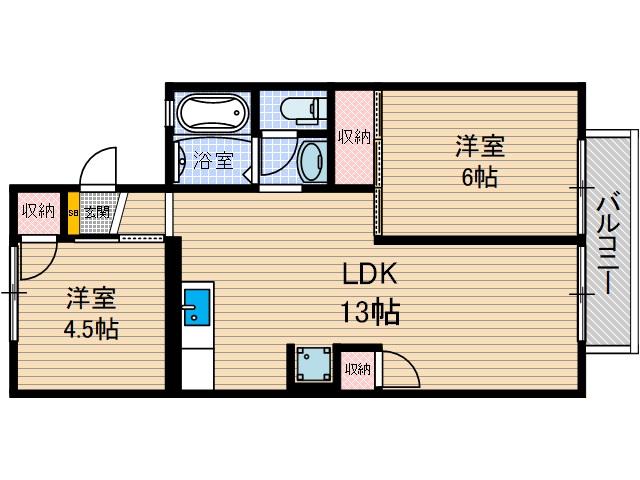 オークス玉瀬(2LDK/2階)の間取り写真