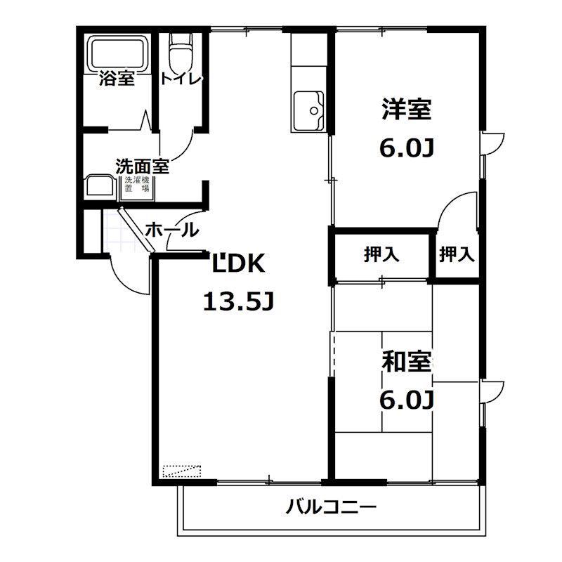 二軒茶屋サンフラワーB棟(2LDK/2階)の間取り写真