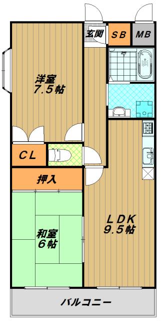 シャンポール西藤江II(2LDK/1階)の間取り写真