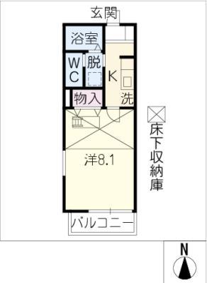 カーサチェルビーノ(1K/1階)の間取り写真