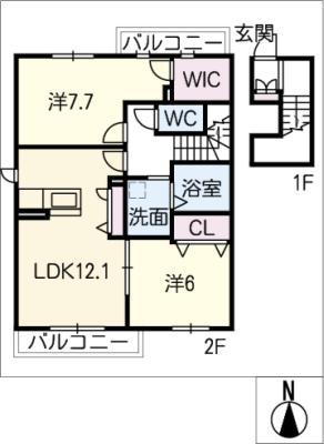 コトー菅生(2LDK/2階)の間取り写真