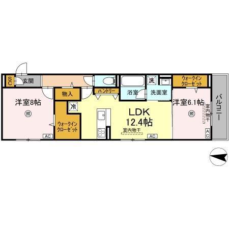 ロイヤルタウン富の原I(2LDK/2階)の間取り写真