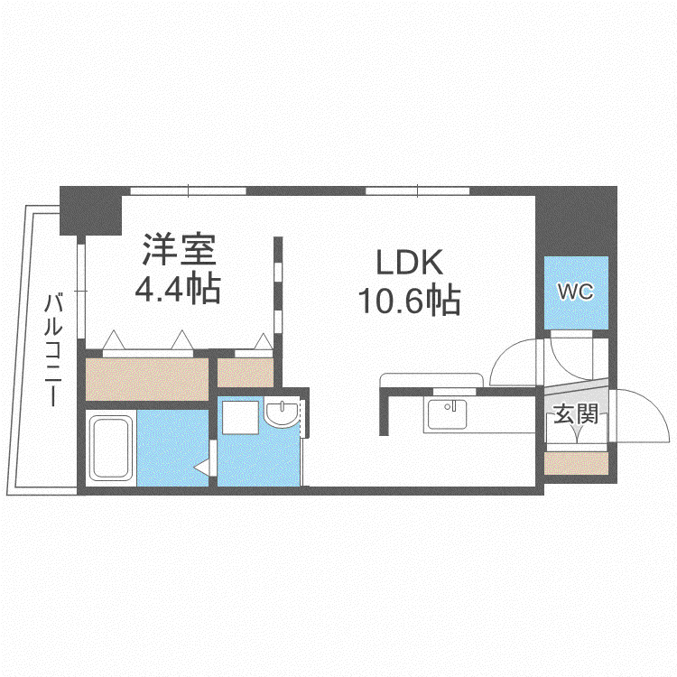 イオ南3条(1LDK/4階)の間取り写真