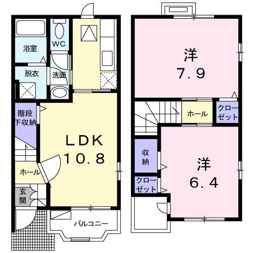 ソレイユ堀溝(2LDK/1階)の間取り写真