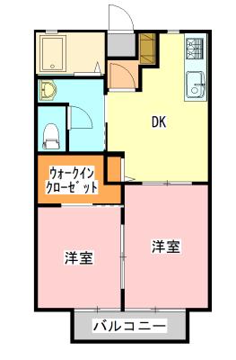 YSシャーメゾンB棟(2DK/2階)の間取り写真