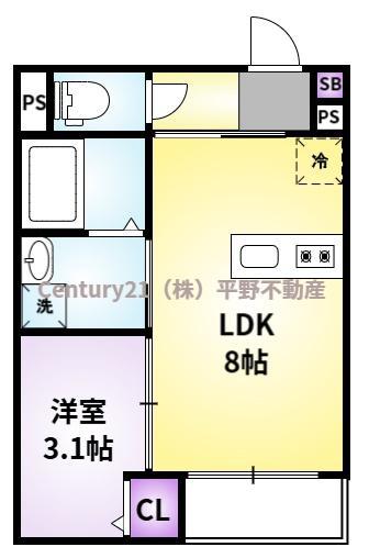 フィーリックス御井町(1LDK/3階)の間取り写真
