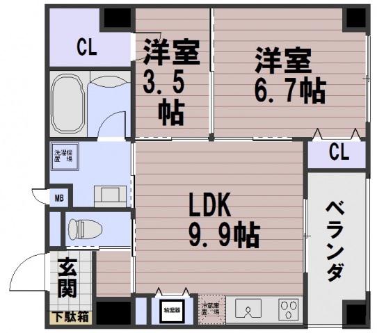 ラティス東野(2LDK/3階)の間取り写真
