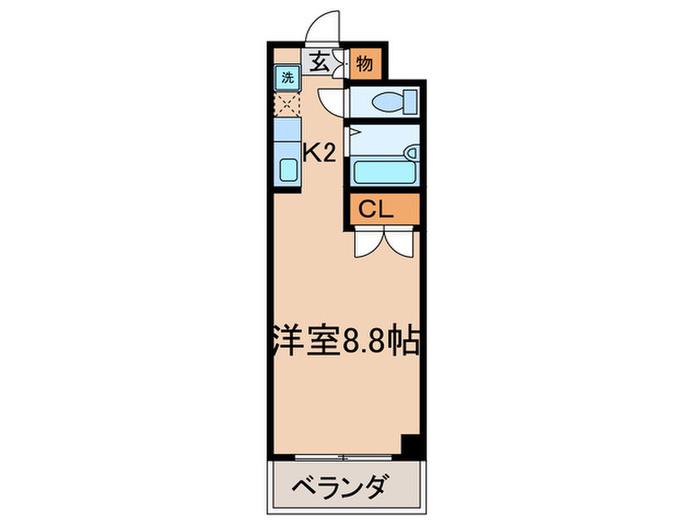 クゥオンヌ城陽(1K/2階)の間取り写真