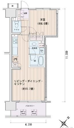 エスティメゾン豊洲レジデンスC棟(1LDK/13階)の間取り写真