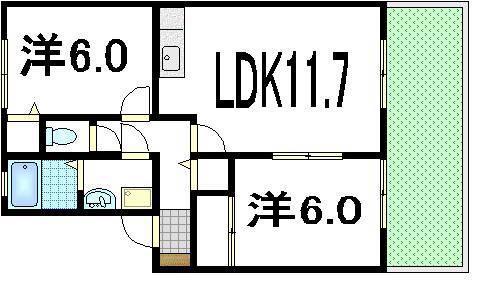 ハイタウン宮島口上一丁目(2LDK/1階)の間取り写真