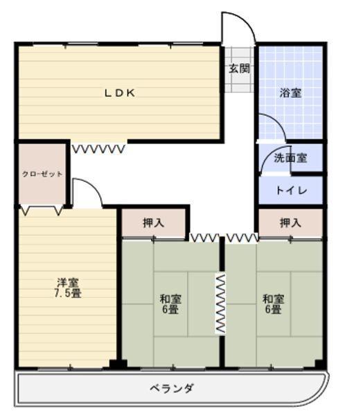 エクセレント宝殿 1号棟(3DK/4階)の間取り写真