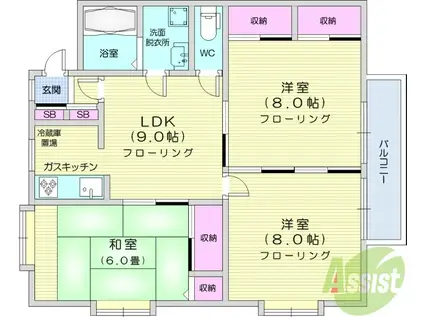 ローレンスパークB(3LDK/2階)の間取り写真