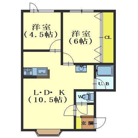サンライフ亀田港I(2LDK/2階)の間取り写真