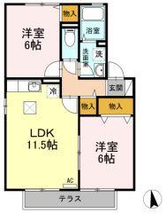 ALAMODEB棟(2LDK/1階)の間取り写真