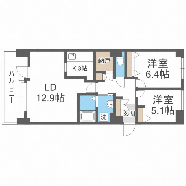 オリエンタルコート大友(2LDK/12階)の間取り写真