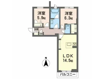 プレミアス長者(2LDK/2階)の間取り写真