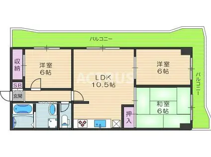 朝日プラザ天王寺(3LDK/3階)の間取り写真