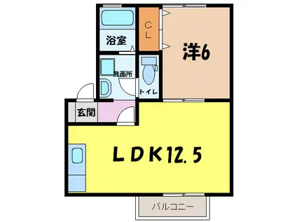 メルベーユ富の原A(1LDK/1階)の間取り写真