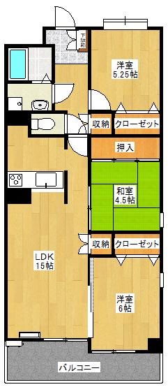 カーサウエムラIII(3LDK/3階)の間取り写真